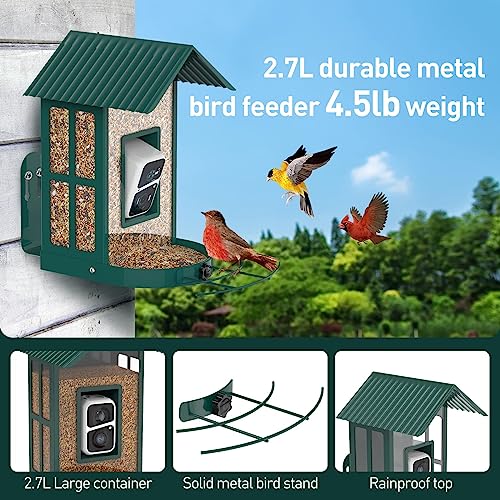 SOLIOM Bird Feeder with Camera Wireless Outdoor,Video Bird Feeder Camera with AI Identify Bird Species,Auto Record Bird Video & Notify You,5W Solar Panel,IP65 Weatherproof,Metal Case BF08(Blue)