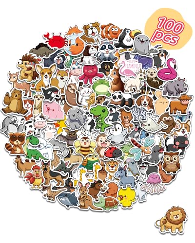 100 PCS Animal Stickers for Kids, Waterproof Kawaii Stickers Water Bottle Laptop Phone Case Scrapbooking, Animal Birthday Party Kawaii Gift Thing Stuff Item Boy Girl