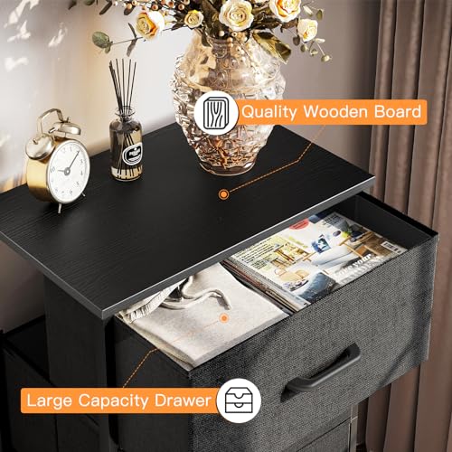 ODK Dresser for Bedroom with 4 Storage Drawers, Small Dresser Chest of Drawers Fabric Dresser with Sturdy Steel Frame, Dresser for Closet with Wood Top, Black