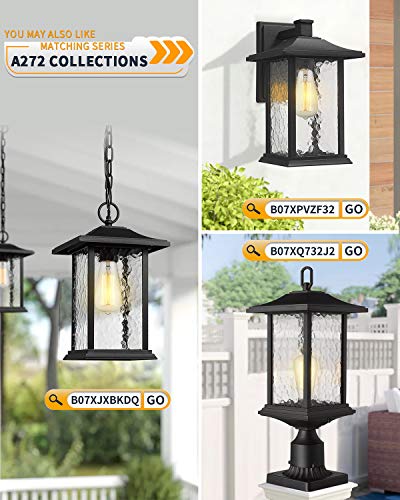 Beionxii Outdoor Light Fixture, 14 inch Dusk to Dawn Exterior Wall Mount Lantern Outside Lights for House Patio, Black Cast Aluminum w/Water Glass - A272W-1PK