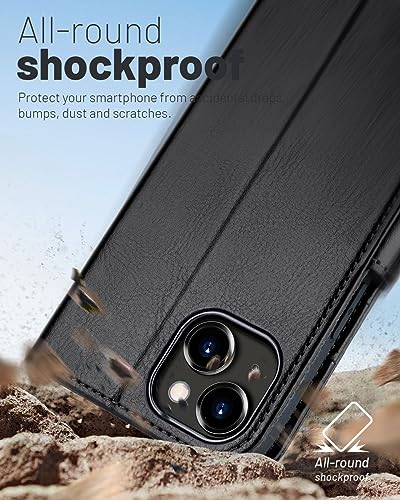 OCASE Compatible with iPhone 15 Plus Wallet Case, PU Leather Flip Folio Case with Card Holders RFID Blocking Kickstand [Shockproof TPU Inner Shell] Phone Cover 6.7 Inch 2023, Spliced Blue