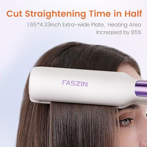 Faszin Professional Hair Straightener, 1.65inch Wide-Plate, Titanium Negative Ion Flat Iron, 30s Rapid Heating, LED Real-Time Temp Display, Wide Voltage & 10 Adjustable Temperature Levels (260-450℉)