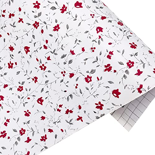 Yifasy Red Floral Shelf Liner 9.8ft Roll Peel and Stick Furniture White Shelving Paper Bedroom Wallpaper Drawer Sticker (S-118.1x17.7 Inch)