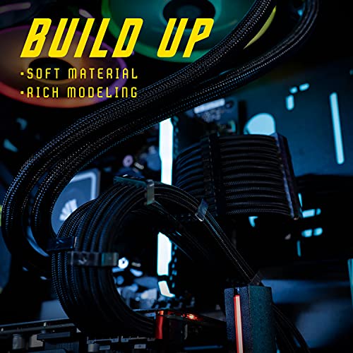 AsiaHorse 18AWG PSU Cable Extension Sleeved Custom Mod GPU PC Audio Video Power Supply Soft Braided Cables with Two Color Comb Kit 24P/8P to 6+2P/ 8P to 4+4P 30CM