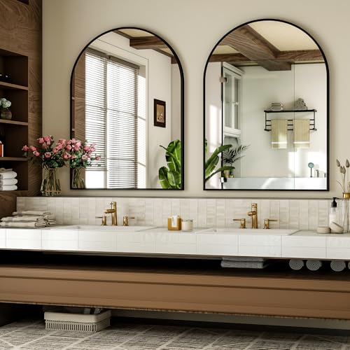 Arch Bathroom Mirror, 20x30 inch Arched Bathroom Mirror/Wall Mounted Vanity Mirror - Arch Metal Frame Wall Mirror for Bathroom Bedroom Living Room, Black