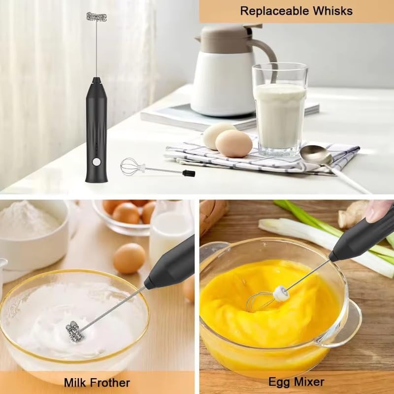 Electric Milk Frother for Coffee and Hot Drinks, Egg Mixer,Drink Mixer, Rechargeable, USB Charging (Black)