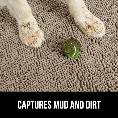 Gorilla Grip Soak Stopper Washable Chenille Dog Doormat, Muddy Paws, Dogs Bed Mats, Rubber Backing, Absorbent Quick Dry Microfiber, Inside Front Door Mat, 70x24, Light Gray