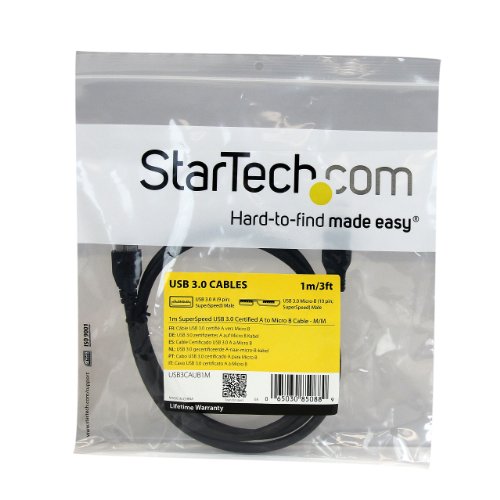 StarTech.com 1m 3 ft Certified SuperSpeed USB 3.0 A to Micro B Cable Cord - USB 3 Micro B Cable - 1x USB A (M), 1x USB Micro B (M) - Black (USB3CAUB1M)