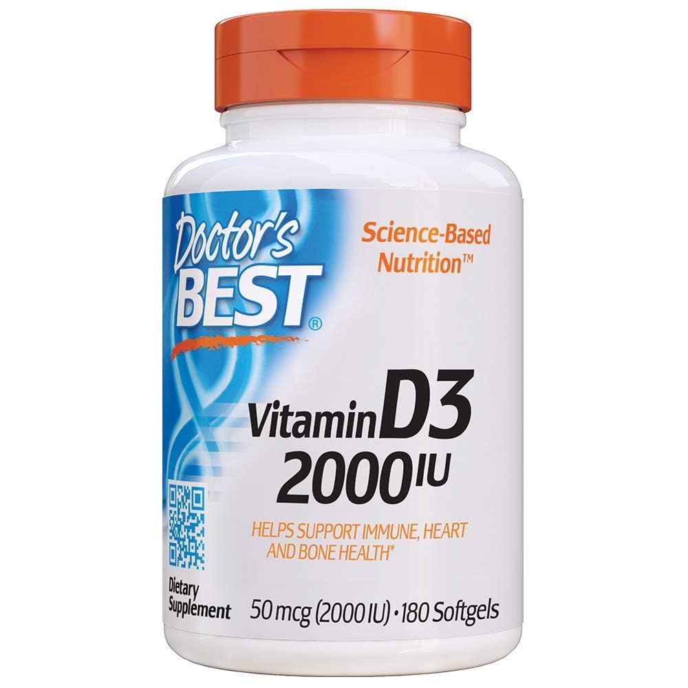 Doctor's Best Vitamin D3 2 000 IU Healthy Bones Teeth Heart Immune Support NonGMO GlutenFree Soy Free , 180 Count