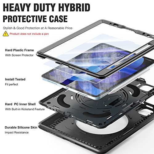 TSQQST for iPad Air 5th/4th Generation Case 10.9 Inch, iPad Pro 11 Inch Case (4th/3rd/2nd/1st Gen) 2022 2021 2020 2018, Heavy Duty Rugged Protective Case w/Screen Protector+Stand+Hand Strap, Black