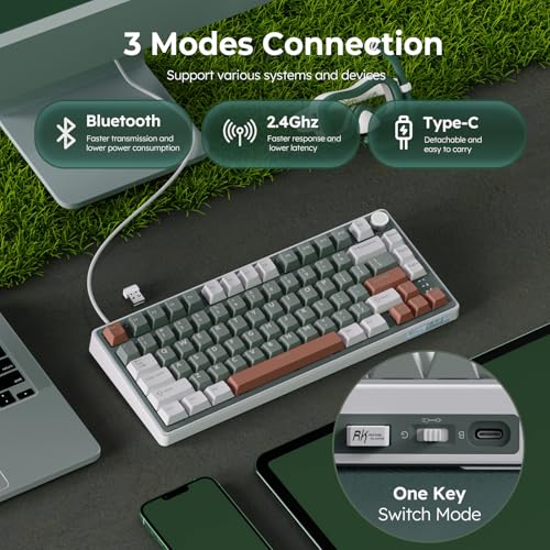 RK ROYAL KLUDGE R75 Wireless Mechanical Keyboard, 75% Percent Custom Gaming Keyboard Gasket Mount RGB Backlit with Knob & PBT Keycaps, BT5.1/2.4GHz/USB-C, QMK/VIA, Hot Swappable Cream Switch