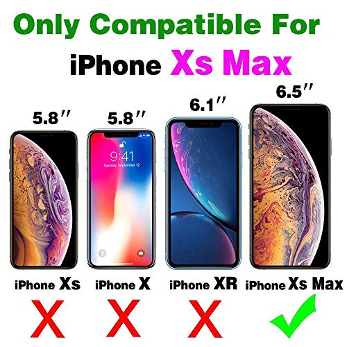 Phone Case for iPhone Xs Max Wallet Cover with Tempered Glass Screen Protector Mirror Card Holder Slot Shoulder Crossbody Strap Cell i X XR Xsmax 10x SX Xmax 10xs 10s 10 Plus Xmaxs Women Girls Black