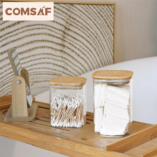 ComSaf 44oz Glass Storage Containers with Lids, Glass Jars with Lids, Clear Food Storage Jar, Square Glass Canister Set of 3, Pantry Organizers and Storage for Flour Oat Pasta Tea Cookie Coffee Bean