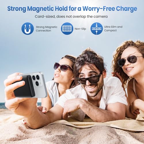 Magnetic Portable Charger Power Bank 5500mAh,Slim Wireless Portable Charger with LCD Display,PD Fast Charging USB-C Battery Pack Compatible with Magsafe, iPhone 15/15 Pro/15 Pro Max/14/13 /12 Series