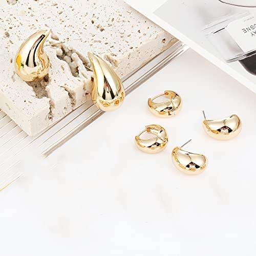 Wgoud 6 Pairs Gold Hoop Earrings Set for Women, 14K Gold Plated Hypoallergenic Lightweight Chunky Twisted Open Huggie Hoops Earrings Jewelry for Gift. (Gold)