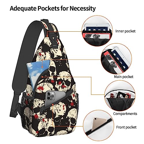 VOOHDDY Blood Skull Horror Sling Bag For Men Women Travel Hiking Backpack Crossbody Shoulder Chest Bags Casual Daypack Sport