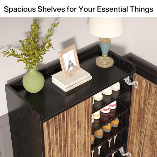 Tribesigns Shoe Cabinet with Doors, 5 Tiers Shoe Storage Cabinet for Entryway, 25 Pairs Wooden Shoe Cabinets, Modern Shoe Organizer Storage for Living Room, Bedroom, Hallway, Closet, Black and Brown