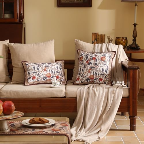 patdrea Designer Throw Pillow Covers Set of 2,Orange Farmhouse Rustic Linen with Pomegranate Fruit Pattern Pillow Covers,Decorative Lumbar Pillowcases Cushion for Bed Living Room Outdoor,12"x20"