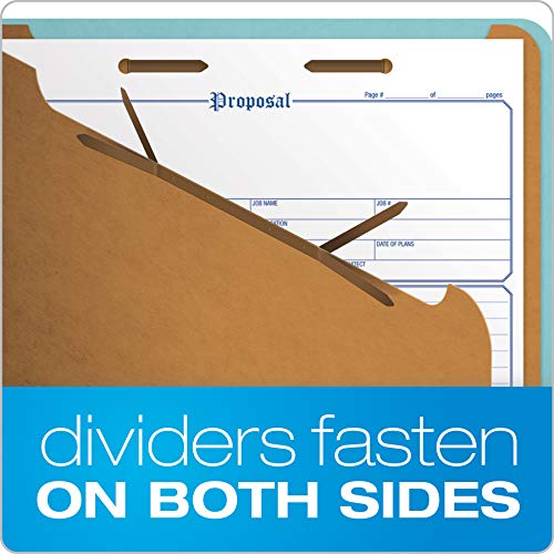 Pendaflex Pressboard Classification File Folders, 3 Dividers, 2" Embedded Fasteners, 2/5 Tab Cut, Letter Size, Light Blue, Box of 10 (24094), Specialty