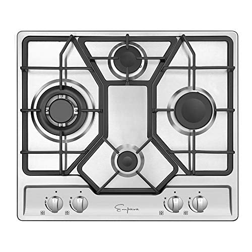 Empava EMPV-24GC4B67A 24" Gas Stove Cooktop 4 Italy Sabaf Sealed Burners NG/LPG Convertible Stainless Steel Cooker, 24 Inch