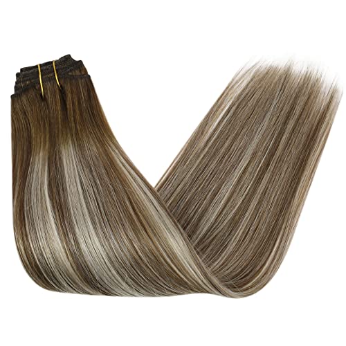 Ve Sunny Brown Clip in Hair Extensions Real Human Hair 120g Chocolate Brown Clip on Hair Extensions Thick End Brown Hair Extensions Clip in Human Hair Color 4 14inch 7pcs