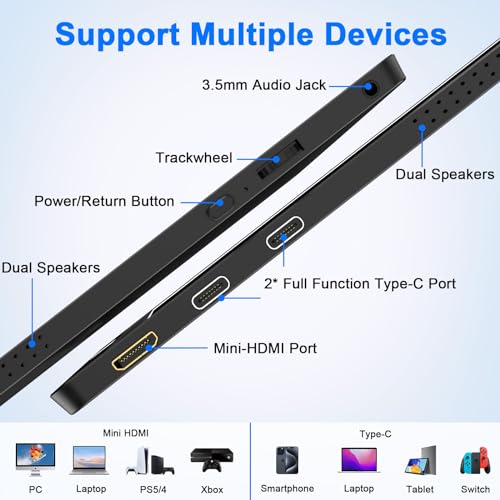 KYY Portable Monitor for Laptop, 14" FHD 1080P Travel Monitor, USB-C & HDMI Computer Gaming Screen with VESA Mount & Smart Cover, Dual Speakers, for Mac PC Phone Xbox PS5 Switch