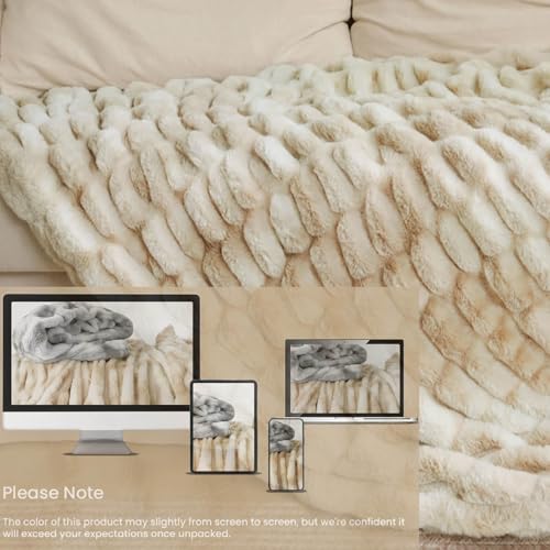 blunique Faux Fur Blanket Extra Soft, Luxury Dual-Sided Faux Fur Throw Blanket, Flannel and Faux Fur Blend, Luxury Furry Throw Blanket for Couch,50x60 Inches