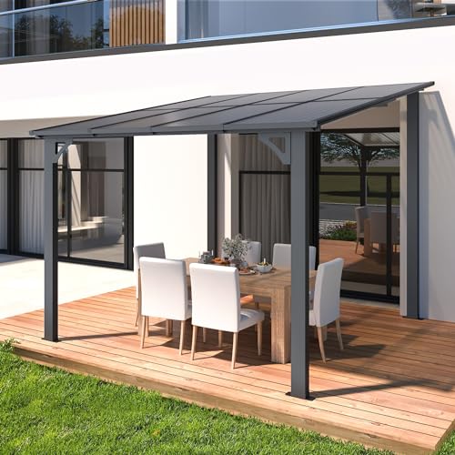 AECOJOY 20' x 12' Gazebo in White, Large Wall Mounted Gazebos on Clearance, Outdoor Patio Lean to Gazebo Metal Awnings for Decks,Patio, Porch, Backyard and More