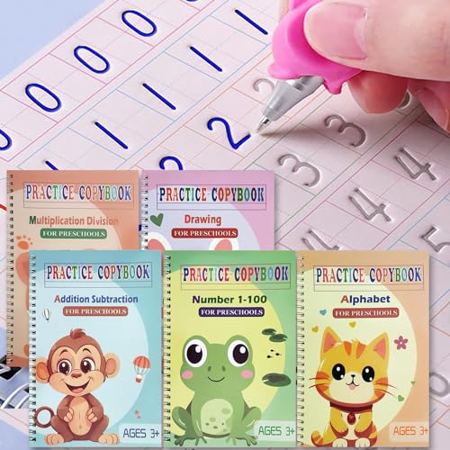 Reusable Grooved Handwriting Workbooks,Magic Copybook,Magic Writing Practice copy books, to help children improve their handwriting ink Practice Age 3-8 Calligraphy for kids(Animal edition)