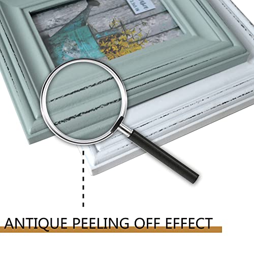 Buecasa Rustic 3.5x5 Inches Wooden Picture Frame Pack of 2 Vintage Cyan and White in Gift Box - Distressed Wood High Definition Glass Photo Frame Outside 6.1x7.7 Inches - 2 Way Display Tabletop or