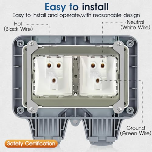 XINYIELE Outdoor Outlet Box Waterproof,Outdoor Power Outlet Box,Waterproof Ip66 Power Outlet,Outdoor waterproof socket,15A 250V Outdoor Plug Socket, in Use Outdoor Outlet Cover (Double Plug Socket)