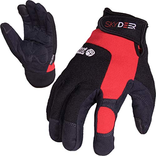 SKYDEER Touch Screen Leather Work Gloves for Men, Impact Protection, Vibration Reduction, Machine Washable Gardening Gloves (SD8820/M)