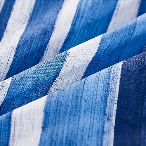 KAKIJUMN 5 Piece Bed in a Bag Stripe Comforter Set Twin Size, White and Blue Patchwork Striped Comforter and Sheet Set, All Season Soft Microfiber Complete Bedding Sets(Blue,Twin)