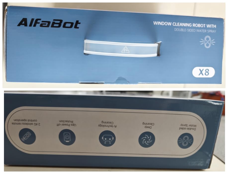 AlfaBot Window Cleaning Robot with Dual Water Spray, X8 Robot Window Cleaner with Double-Side Water Spray and Voice Assitant, Smart Window Vacuum for Interior/Exterior Highrise Windows