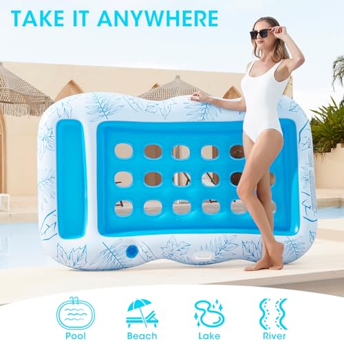 Inflatable Pool Float Lounge for Adults, BAIAI Large Pool Floaties Rafts for Adults with Headrest Drink Holder Sun Tanning Floats for Swimming Pool with Holes Lake Float Summer Beach Pool Party