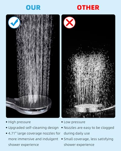 Hibbent Self-Cleaning Shower Head with Handheld, High Pressure 3 Spray Modes Showerhead Set, Powerful Shower Heads with 71'' Stainless Steel Hose, Adjustable Shower Bracket with Brass Joint, Black