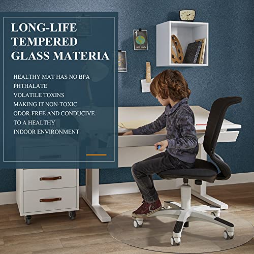 KIAYACI Glass Chair Mat for Carpet or Hard Floor Tempered Glass Glass Table Top Table Mat 48" Round x 1/4" Thick,Clear
