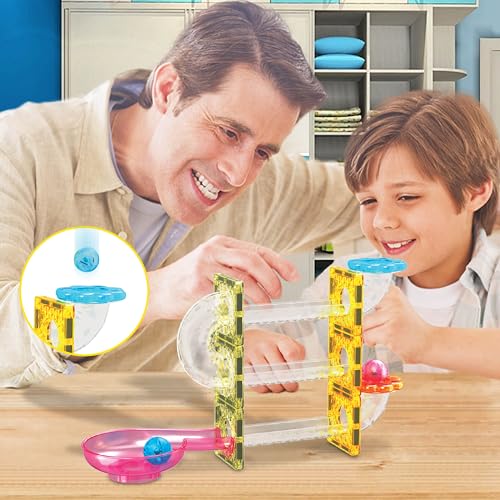 PicassoTiles Magnet Tiles Building Block Travel Size Magnetic Marble Run Construction Toy Set Mini Diamond Marble Racetrack Building Blocks Playset Education STEM Learning Kit Boy Girl 3+ PTMG45
