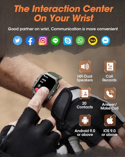 Military Smart Watches for Men (Answer/Make Calls), 2.02'' Fitness Smart Watch for Android and iPhone, Waterproof Fitness Tracker with Blood Pressure/Heart Rate/Sleep/100+ Sport Modes, Watches for Men