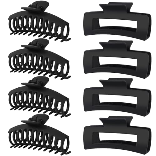 LuSeren Hair Clips for Women 4.3 Inch Large Hair Claw Clips for Women Thin Thick Curly Hair, Big Matte Banana Clips,Strong Hold jaw clips (Black)