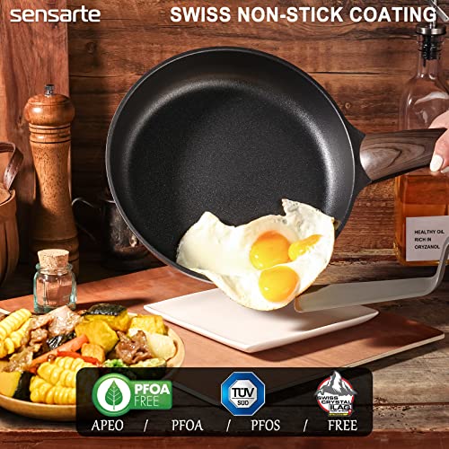 SENSARTE 2Pcs Nonstick Cookware Sets, 8 Inch & 9.5 Inch Nonstick Pots and Pans Set, Cooking Pan Set with Woodgrain Handle,Non Toxic Cookware for All Stove Tops, Healthy and Safe, Induction Compatible