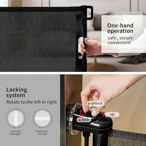 Veraste Retractable Baby Gate,Mesh Baby Gate or Mesh Dog Gate,33" Tall,Extends up to 55" Wide,Child Safety Gate for Doorways, Stairs, Hallways, Indoor/Outdoor（Black,33"x55"