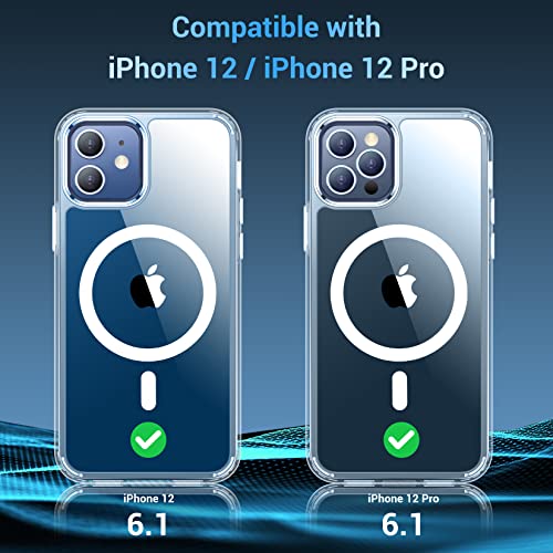 Temdan for iPhone 12 Case for iPhone 12 Pro Case,[Compatible with Magsafe][2 Pcs Glass Screen Protector] [Not Yellowing] Slim Thin Shockproof Phone Case 6.1"-Clear