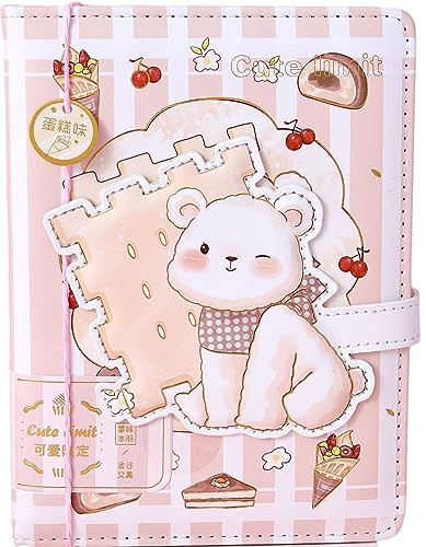 Kawaii Notebook, Cute Bear Journal Notebook, Bear Journal for Girls, Cute Journal for Girls, Kawaii Journal, Soft PU Leather Cover, 6.6 x 4.9 inch (16.8 x12.4 cm), A5 (Bear)