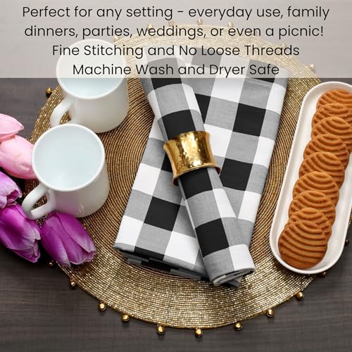 Cotton Clinic Cloth Napkins 100% Cotton Large 20x20 Inch Set of 4 Gingham Check - Soft Durable Reusable Table Napkin for Dining Weddings Parties Holidays Easter and Everyday Use Dinner Napkins Black