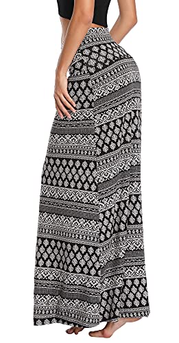 Urban CoCo Women's Stylish Spandex Comfy Fold-Over Flare Long Maxi Skirt (M, Greyish Blue)
