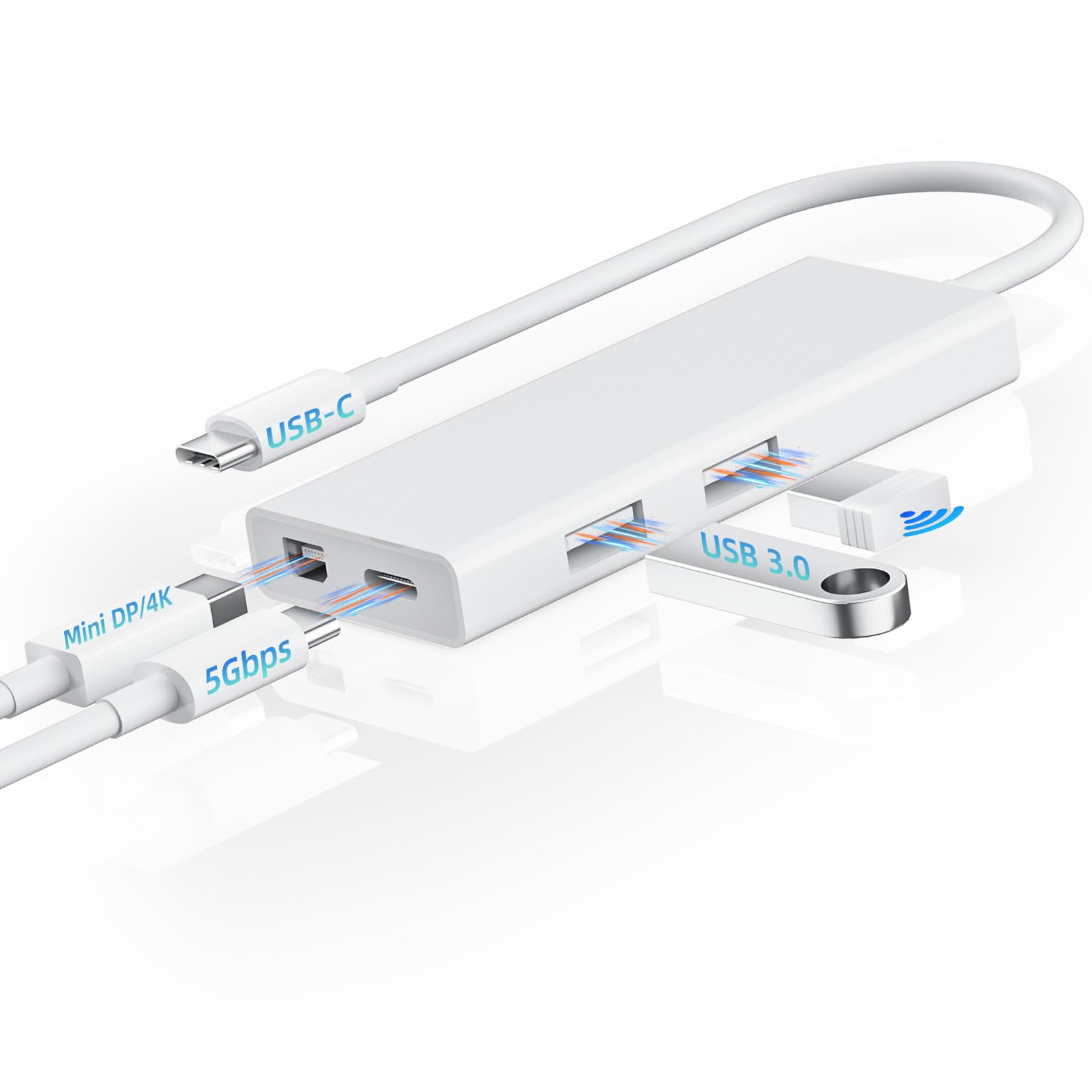 BolAAzuL USB C to Mini DisplayPort Multiport Adapter, 4-in-1 Type C Hub with 1xMini DP + 2xUSB 3.0 + 1xCharging Port(Type C), 5Gbps / 4K 60Hz / 65W PD/DP ALT Mode (Not for Thunderbolt 1/2 Monitor)