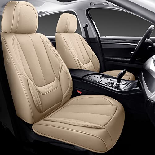 Coverado Seat Covers, Car Seat Covers Front Seats, Car Seat Cover, Car Seat Protector Waterproof, Car Seat Cushion Nappa Leather, Beige Seat Covers Carseat Cover Universal Fit for Most Cars