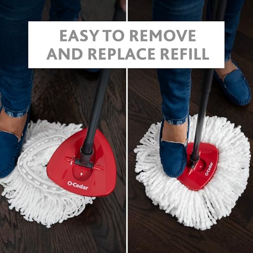 O-Cedar Easywring Microfiber Spin Mop & Bucket Floor Cleaning System with 1 Extra Refill,Red / Gray