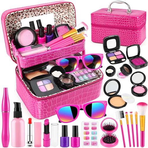 Luucio Pretend Makeup for Toddlers, Fake Makeup Set for Girls - with Double-Layer Bag for Birthday Christmas, Toy Makeup Set for Toddler, Little Girls Age 3+(Not Real Makeup)